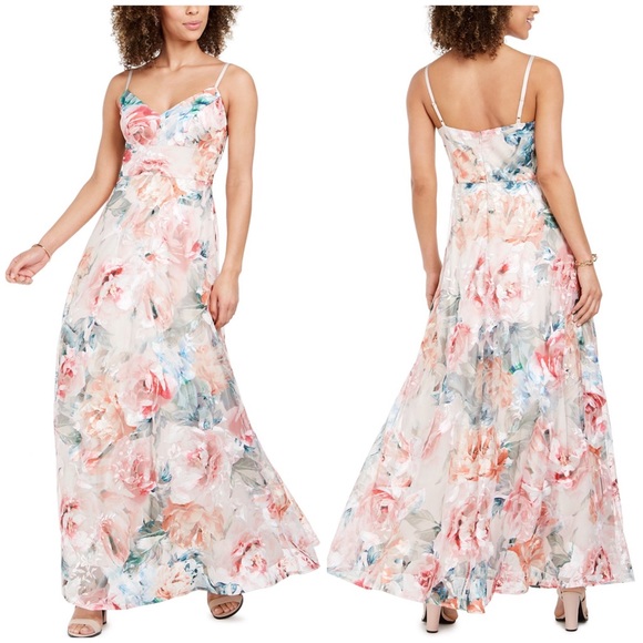 Eliza J floral print embroidered mesh gown - Picture 5 of 10